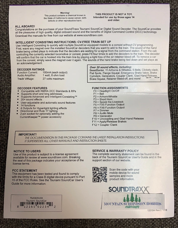 Soundtraxx 829100 DCC Tsunami Soundcar Sound Decoder N HO O G Scales | $5 Offer - Image 3 of 4