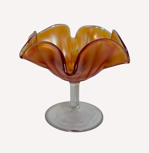 Plato de caramelo con volantes de caléndula pedestal de compota de vidrio de carnaval Fenton - Imagen 3 de 9