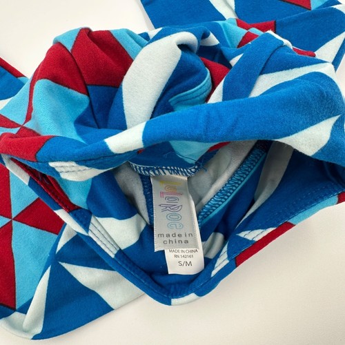 LuLaRoe Kids Leggings Geometric Print S/M Spandex Soft Stretchy Blue Red White - Picture 3 of 5