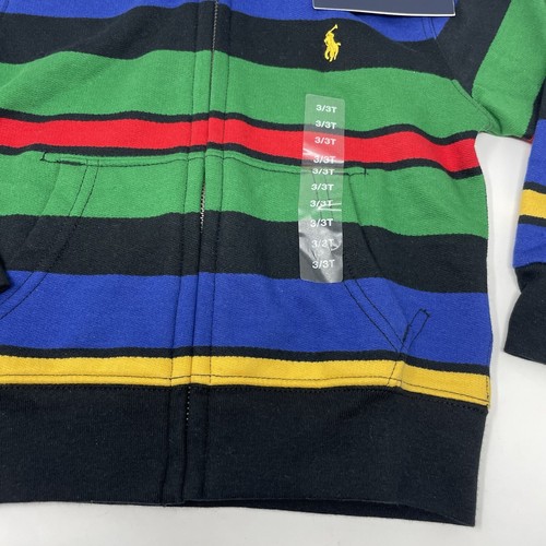 Polo Ralph Lauren Toddler Boys Fleece Zip Up Hoodie 3/3T Striped - Picture 2 of 7