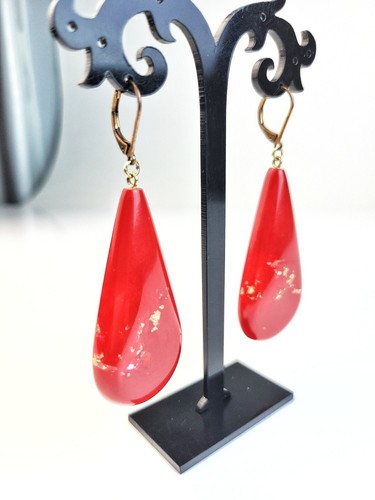 Sobral Orlando Desenvolvimento Red & Gold Metalique Artist Made Earrings - Picture 3 of 6
