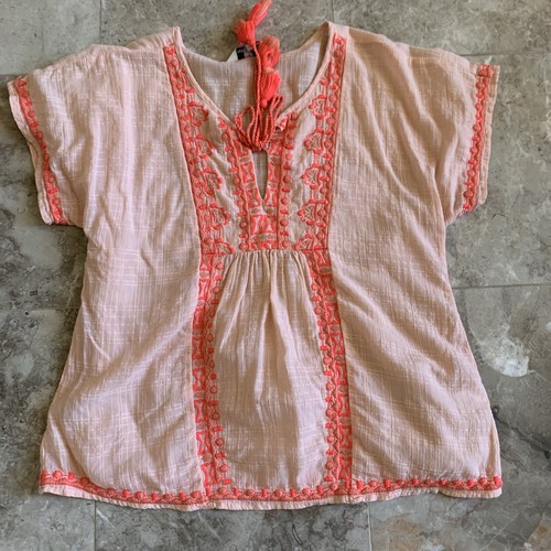 VINEYARD VINES Top Womens S Boho Peasant Cotton Tassels Coral Pink Orange - Picture 1 of 8