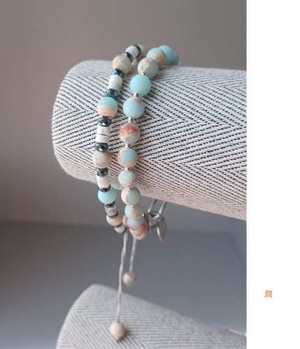 New men's aqua terra jasper and hematite stainless steel hand made bracelet - Picture 4 of 5