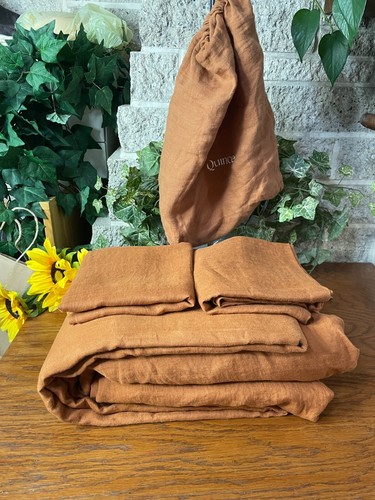 NWOT QUINCE EUROPEAN LINEN 4 PIECE FULL DOUBLE SHEET SET TERRACOTTA SHEETS FLAX - Picture 4 of 13