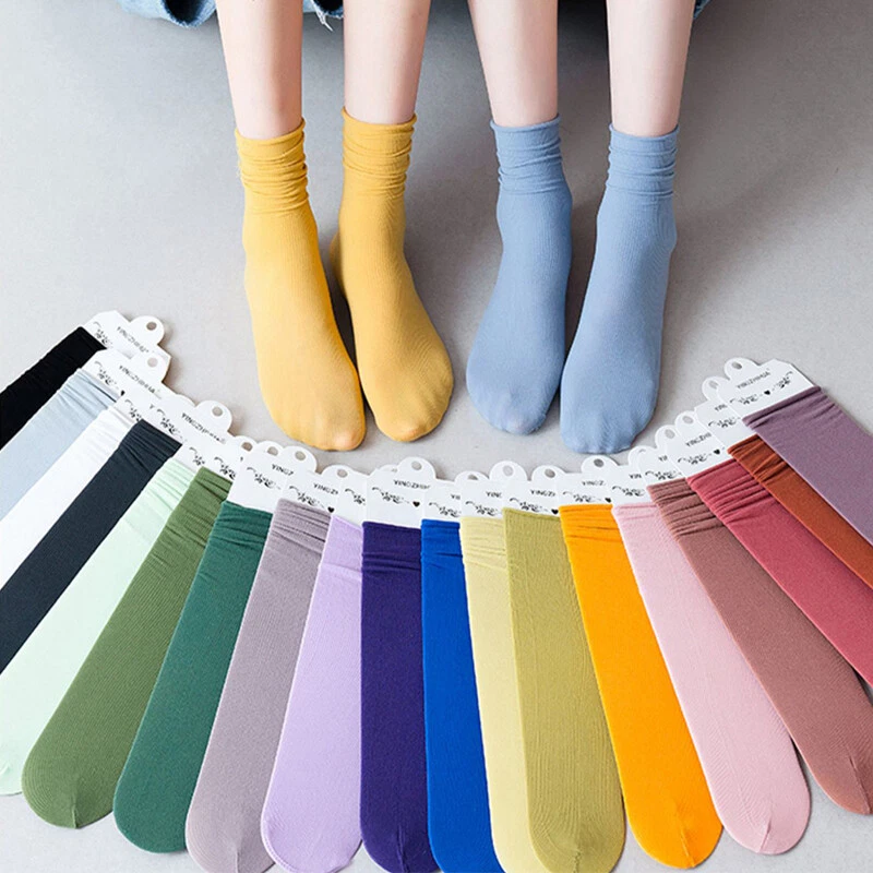 Women Ladies Thin Loose Elastic Socks Solid Colorful Long Socks