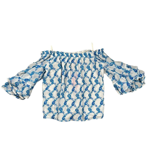Lilly Pulitzer Alva Top Baha Blue Paisley Embroidered Sequin Size Small NWT - Picture 3 of 9