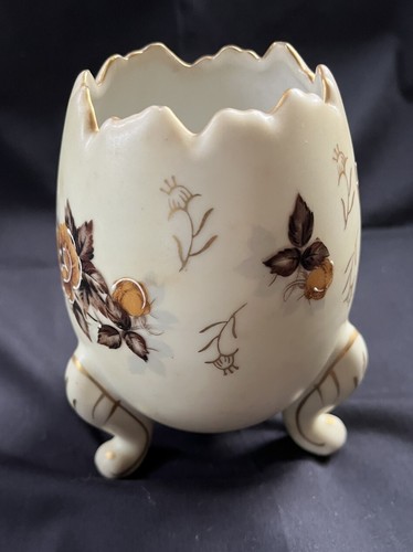 Vintage Napco Footed Ceramic Cracked Egg Vases Yellow Brown Roses - Picture 2 of 8