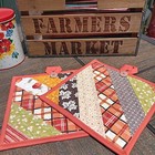 POTHOLDER HOT PAD SET - HANDMADE QUILTED FALL AUTUMN (2) WITH HANGING LOOPS