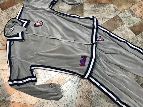 VINTAGE NBA NETS UNIQUE SPORTS GENERATION LARGE WARMUP SNAPON TRACK SUIT VELOUR - Picture 6 of 12