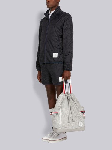 Brand New Thom Browne Mesh Stripe Webbing Strap Tote Backpack, Mid Grey - Bild 6 von 10