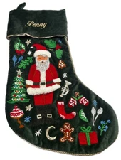 NEW Pottery Barn Kids Rifle Paper Co. Velvet Christmas Stocking Santa PENNY
