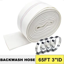 Water Discharge Backwash Pool Hose 3" in inch x 65 FT Lay-Flat Drain Pump White
