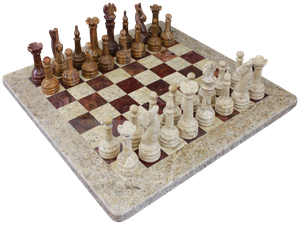 Chess Set- Fossil Stone & Red Onyx with Personalization Chess Set- Fossil Stone & Red Onyx with Personalization