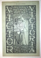 VINTAGE 1896 WILL BRADLEY ART NOUVEAU ILLUSTRATION for VICTOR VICTORIA BICYCLES