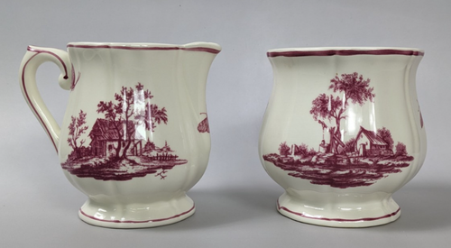 Gien Paysages Roses Sugar Bowl & Creamer Pink Landscapes France **READ - Picture 1 of 8