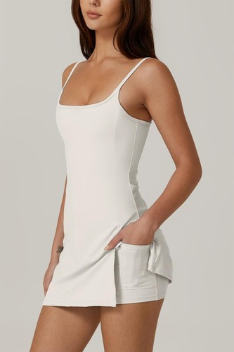 Womens Spaghetti Strap Tennis Dress with Shorts Workout Slit Active Golf Dresses - Picture 49 of 75