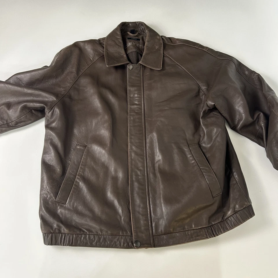 Jaqueta bombardeiro Claiborne masculina XL marrom pele de cordeiro zíper completo couro Thinsulate em excelente estado usado - Imagem 2 de 4