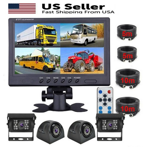 9" Quad 4 Split Monitor Front Rear View Backup Camera Kit For Bus Truck Trailers - Afbeelding 1 van 13