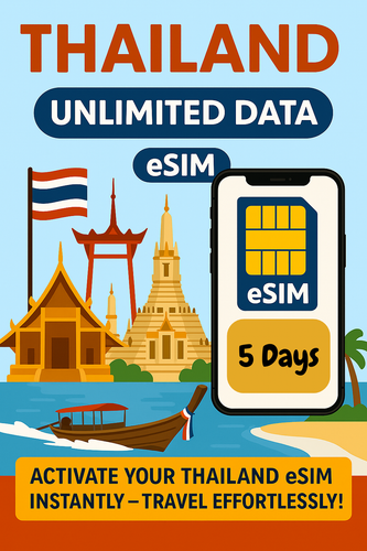 5 Days Best THAILAND Unlimited Data esim Data Travel e sim High-Speed 5G/4G