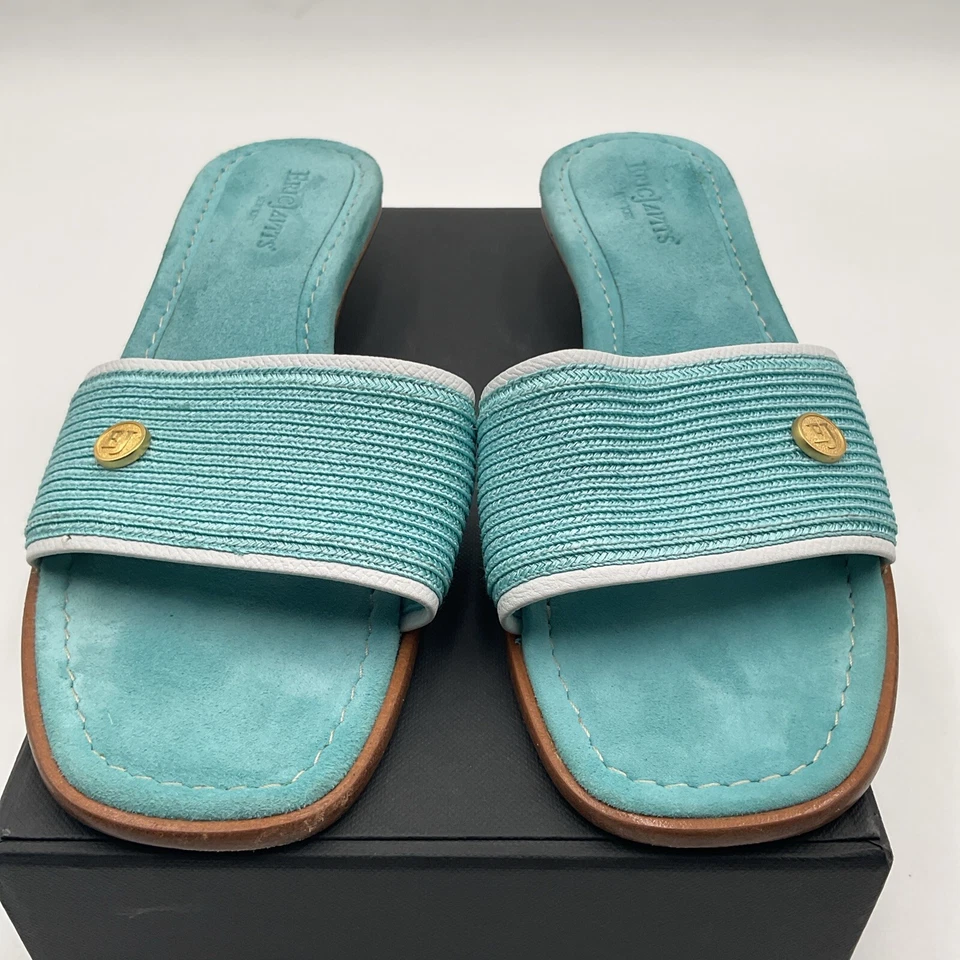 Eric Javits Bellport Sandals Women's 7.5M Blue Leather Slip On Comfort Designer - Image 4 of 4