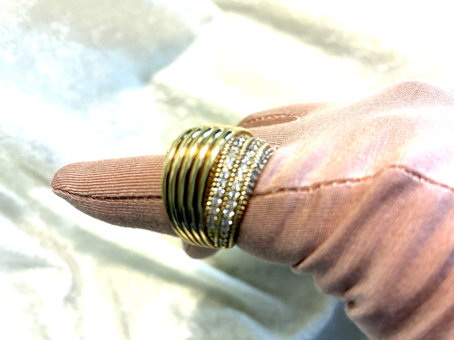 JUDITH RIPKA 14K GOLD-CLAD SS BOLD BAND DIAMONIQUE CZ RING, SIZE 4.5 (M4766-52) - Picture 8 of 12