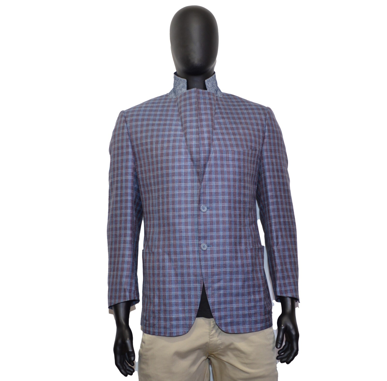 RRP1850$ Men's Canali 1934 Blazer 44US/UK 54IT Burgundy/Blue Wool & Linen & Silk - Picture 4 of 11
