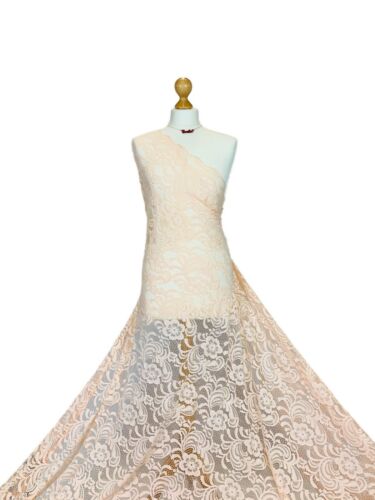 Crochet Lace Fabric Floral 4 Way Stretch Scalloped Edges Premium Bridal Material - Picture 20 of 34