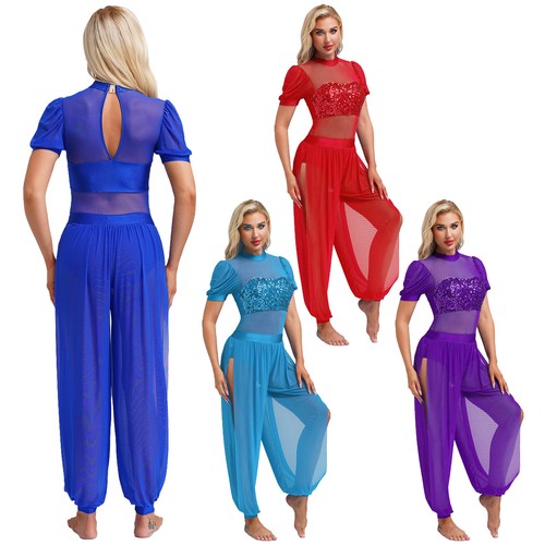 Mujer Body Abertura Lateral Mono Linterna Disfraz Lentejuelas Baile Performance - Imagen 1 de 50