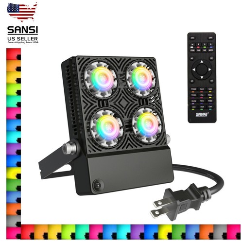 RGB LED Flood Light Color Changing With Remote Control Wall Lamp IP65 30W SANSI - Picture 1 of 12