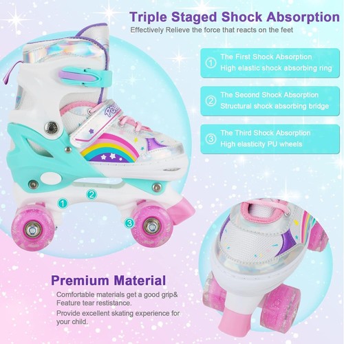 Roller Skates for Girls Kids Child Toddler S-Little (11C-1 US), Rainbow - Picture 6 of 6