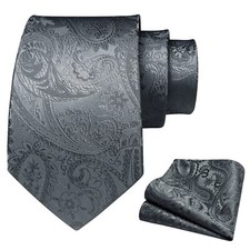 Ties for Men Solid Paisley Mens Tie and Pocket Square Woven Classic Grey Neck...