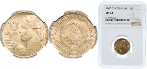 Yugoslavia 1963 10 Dinars Aluminium bronze 91  Cu 9  Al NGC MS 64