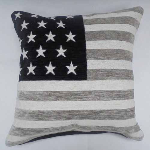 Black & Grey USA Chenille Cushion Covers or Filled Cushions American Flag - Picture 2 of 3