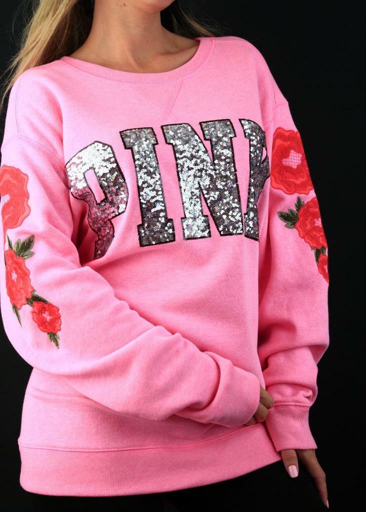 Victoria's Secret Rosa Fleece Crew Sweatshirt Sequin Floral Embroiderot NWT Victoria's Secret Rosa Fleece Crew Sweatshirt Sequin Floral Embroiderot NWT