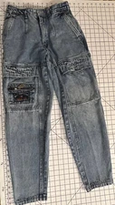 Vintage  90’s Bugle Boy Mountain Patrol Acid Wash Cargo Jeans H2 Size 28M
