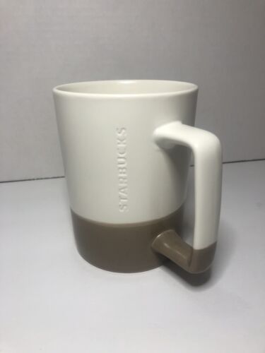 Rare Starbucks 2016 Brown Tan White Dip Two Tone Square Handle Coffee Mug Cup - Picture 2 of 10