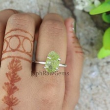 Natural Raw Peridot 925 Sterling Silver Healing Crystal Midi Prong Ring Jewelry