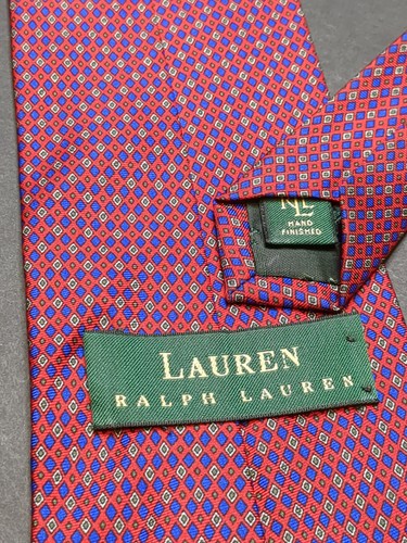 Vintage Ralph Lauren 100% Silk Red Geometric Micro Check Tie 58"x3.5" - Picture 5 of 6