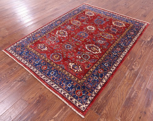 Red 5' 2" X 6' 8" Hand-Knotted Heriz Serapi Wool Rug - Q23290 - Picture 4 of 8