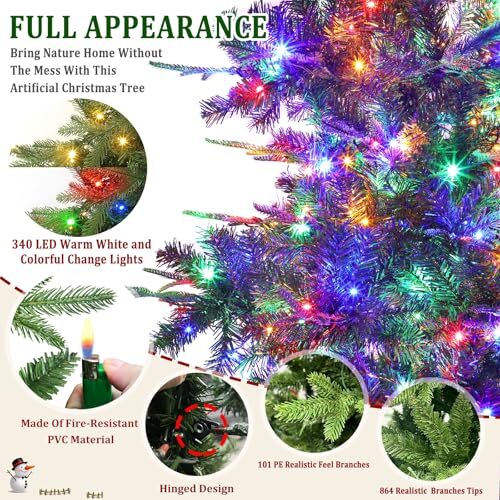 6 Ft Aspen Fir Artificial Christmas Tree with Timer 340 LED Warm White & - Picture 6 of 7