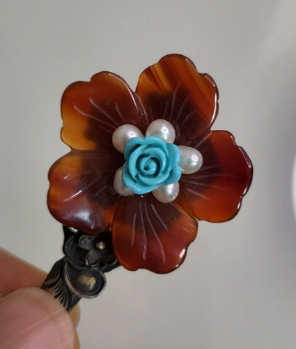 Real Silver Amber Korea Hairpin Bud Flower Ornament - Picture 7 of 7