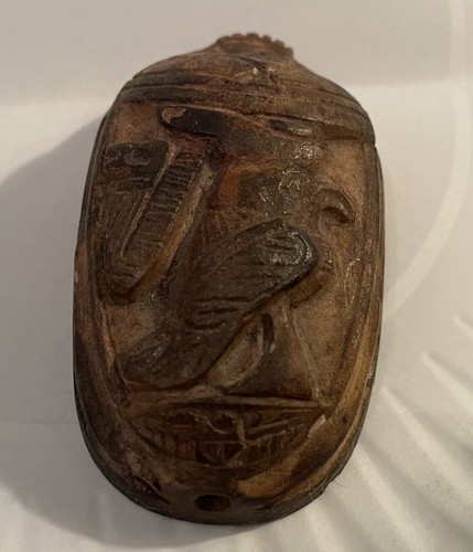 Egyptian Scarab Amulet w/Hieroglyphics Carved Stone Ancient Egypt 3” Brown - 第 1/11 張圖片