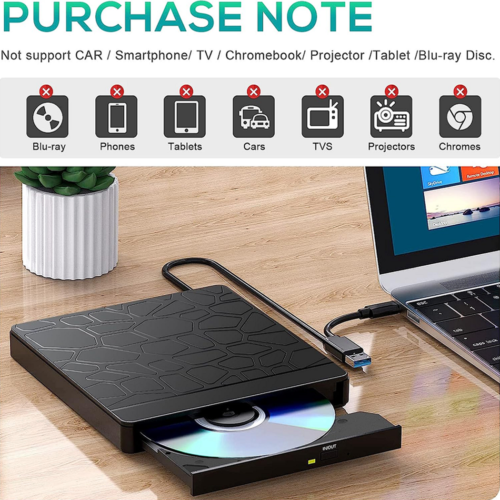 External CD DVD Drive Type C USB 3.0 Disc Player Burner Writer For Laptop PC Mac - Picture 8 of 13