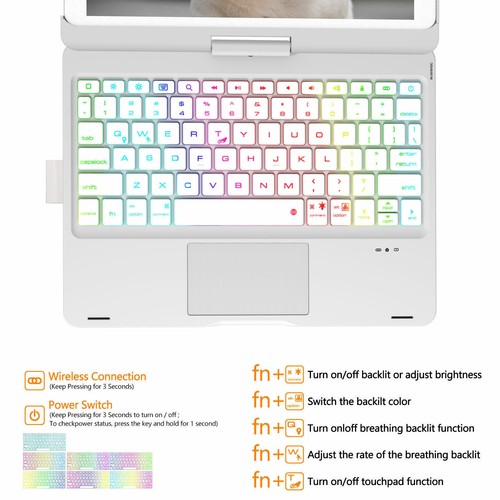 For iPad 10.2" 7th 8th 9th Generation 2021 Smart Case w/Touchpad Rotate Keyboard - Picture 29 of 51