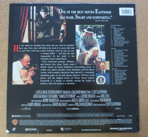ABSOLUTE POWER (1997) LaserDisc MOVIE - Clint Eastwood - Gene Hackman - Picture 2 of 5