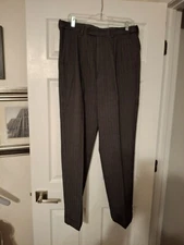 Men's Paul Fredrick Gray Herringbone Pleated Cotton Dress Pants 34 W 31 Ins  