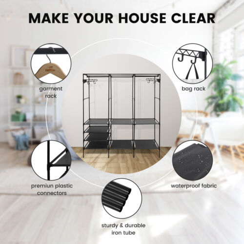 Portable Closet Wardrobe Clothes Rack Dustproof Cover Storage Organizer Holder - Picture 34 of 58