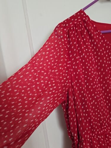 OLD NAVY Vestito tubino donna rosso/bianco a pois con coulisse manica 3/4, taglia L - Foto 4 di 9