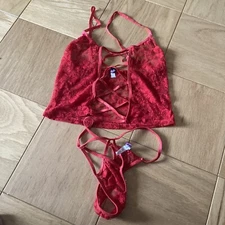 The Unbranded Brand 2 Pcs Red Langerie Set, Size OS