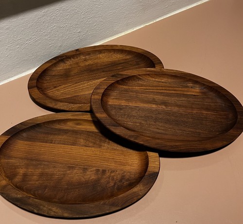 Wooden Oval Dinner Plates Set Of 3 - Picture 2 of 4